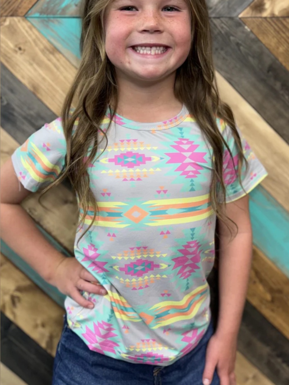 STERLING KREEK Mini Aztec Daydream Girls' Aztec Print Short Sleeve Tee